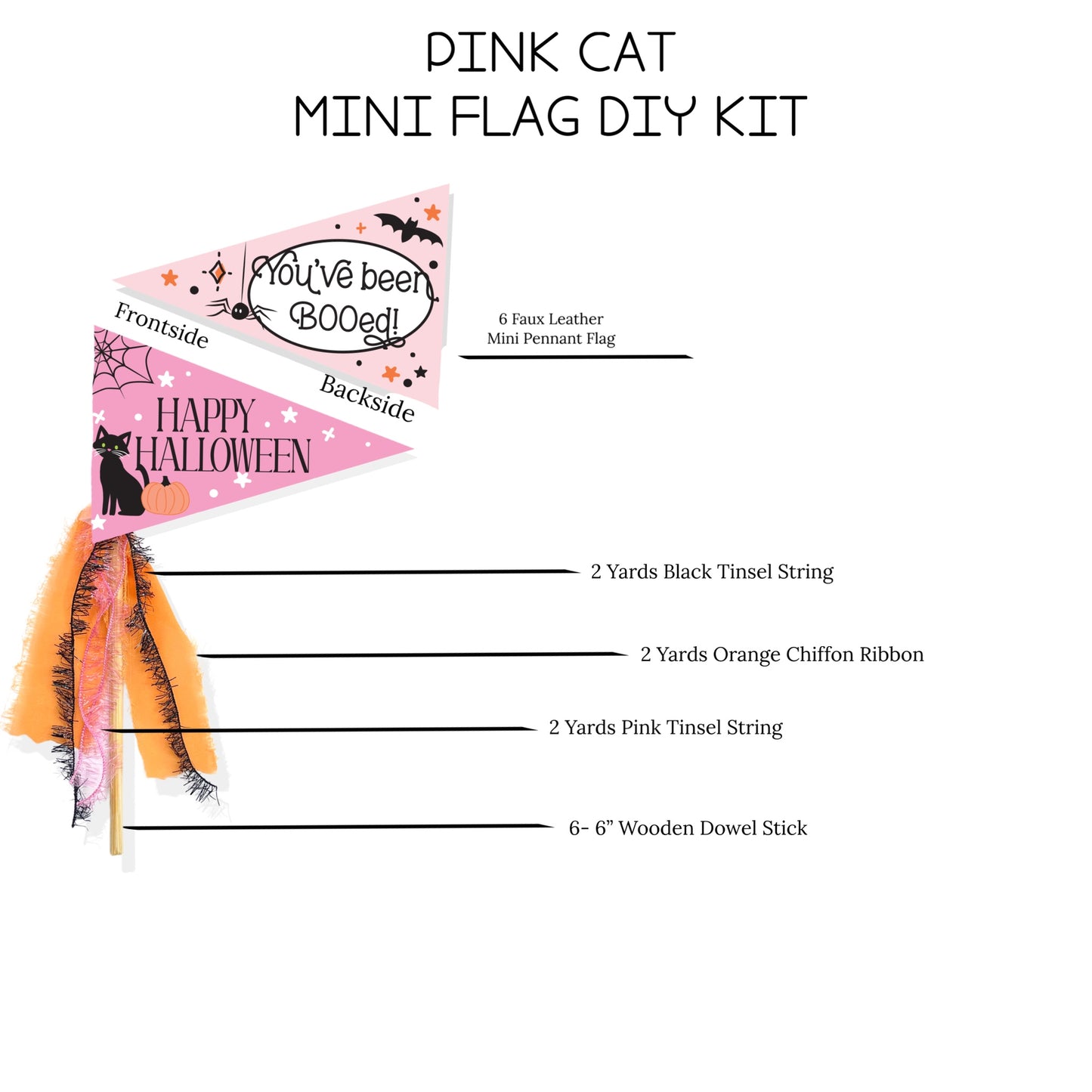 Mini Pretty Pink Cat Booed Faux Leather Pennant Flags - DIY