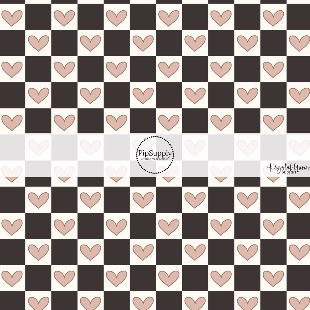 This Valentine's Day themed fabric by the yard features black checker pattern with pink hearts. This fun pattern fabric can be used for all your sewing and crafting needs!