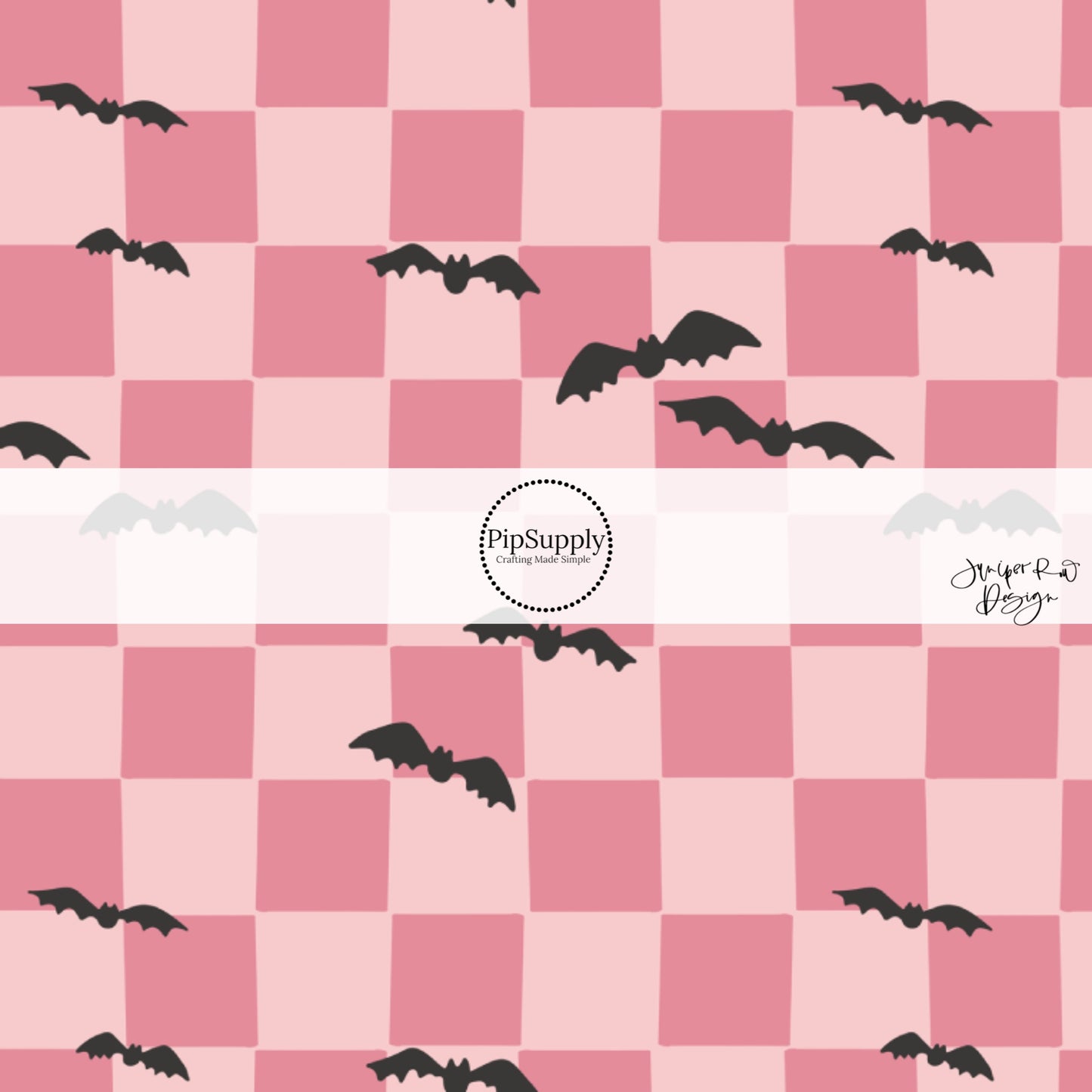Black bats on multi pink checkered halloween hair bow strips