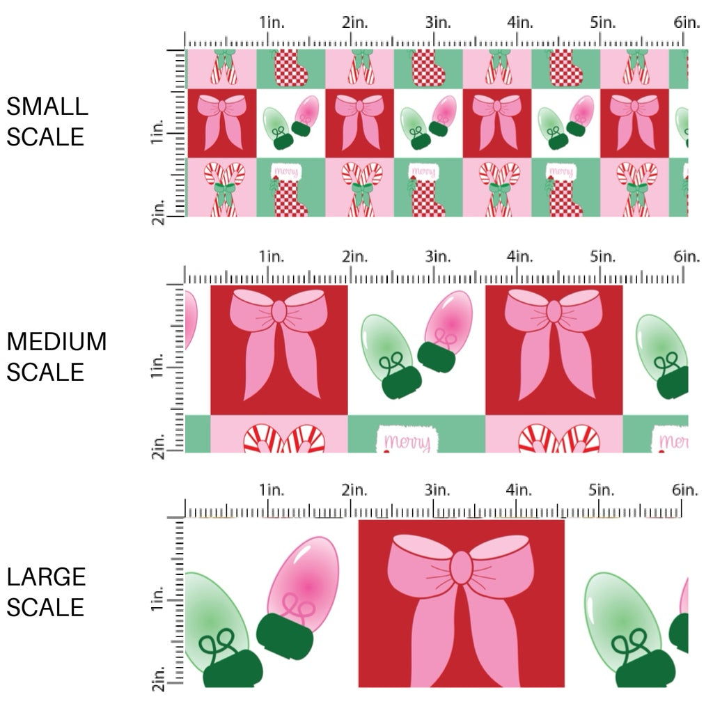 These winter themed pattern fabric by the yard features the following design elements: colorful Christmas checkered pattern. This fun themed fabric can be used for all your sewing and crafting needs!