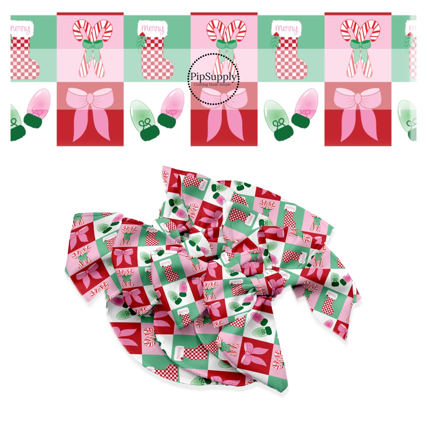 These winter themed no sew bow strips can be easily tied and attached to a clip for a finished hair bow. These fun patterned bow strips are great for personal use or to sell. These bow strips feature the following design elements: colorful Christmas checkered pattern.