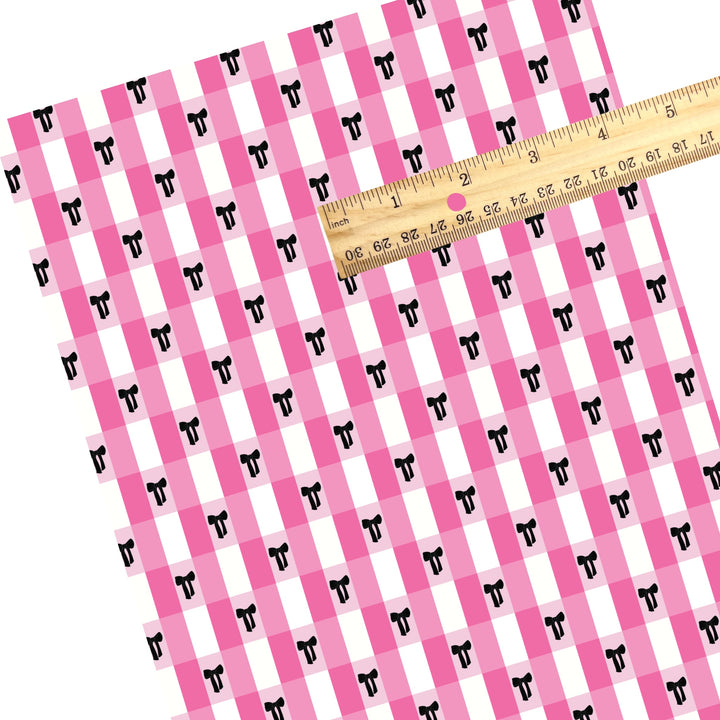 These checker themed faux leather sheets contain the following design elements: black bows on pink coquette checker pattern. Our CPSIA compliant faux leather sheets or rolls can be used for all types of crafting projects.