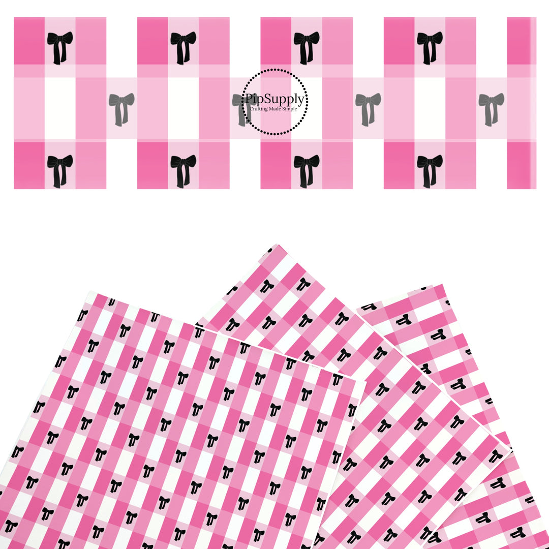 These checker themed faux leather sheets contain the following design elements: black bows on pink coquette checker pattern. Our CPSIA compliant faux leather sheets or rolls can be used for all types of crafting projects.