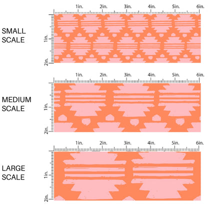 This scale chart of small scale, medium scale, and large scale of this summer pattern fabric by the yard feature pink and coral aztec pattern. This fun summer themed fabric can be used for all your sewing and crafting needs!