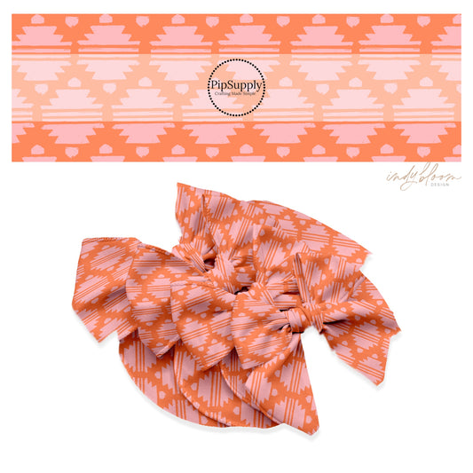These summer themed no sew bow strips can be easily tied and attached to a clip for a finished hair bow. These summer patterned bow strips are great for personal use or to sell. These bow strips feature pink and coral aztec pattern.
