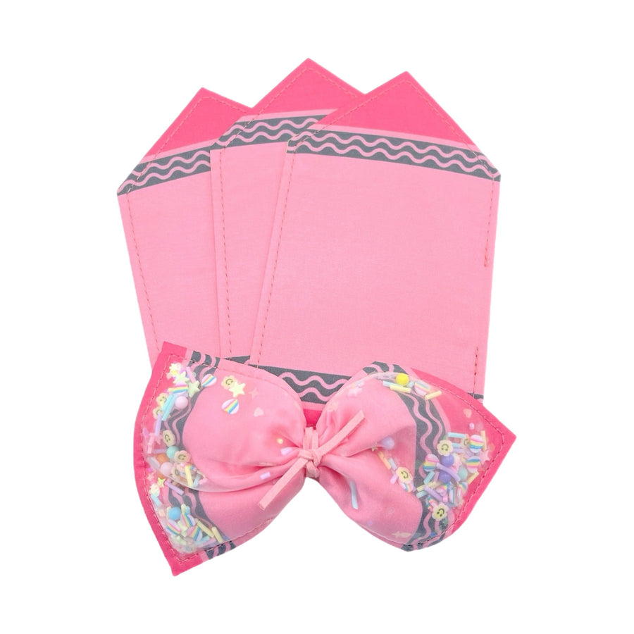 These school DIY empty shaker bows come empty and ready to prep and fill with your favorite clay sprinkle mix. All fillings, centers, and clips are sold separately on the website.