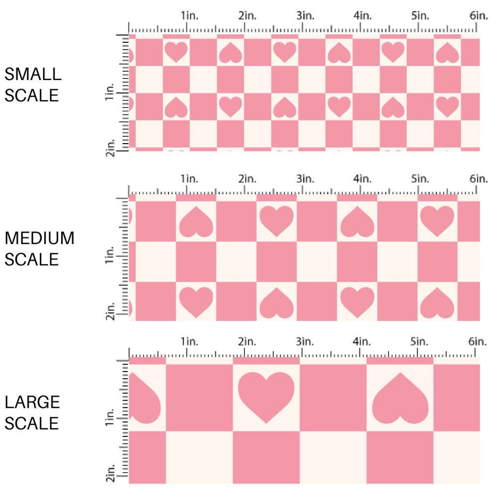 This holiday fabric by the yard features hearts on pink and cream checkers. This festive pattern fabric can be used for all your sewing and crafting needs!