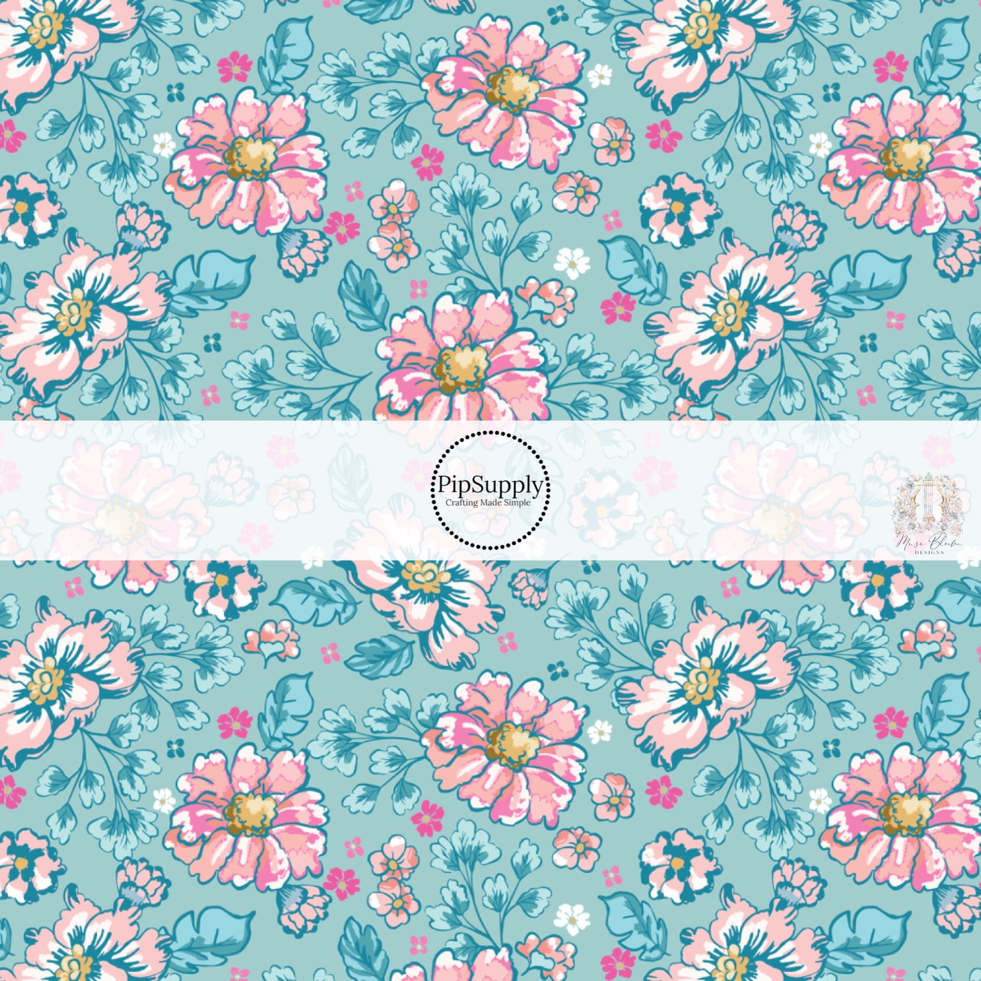 These floral themed blue no sew bow strips can be easily tied and attached to a clip for a finished hair bow. These fun summer floral themed bow strips features hot pink, light pink, and aqua flowers on blue are great for personal use or to sell.