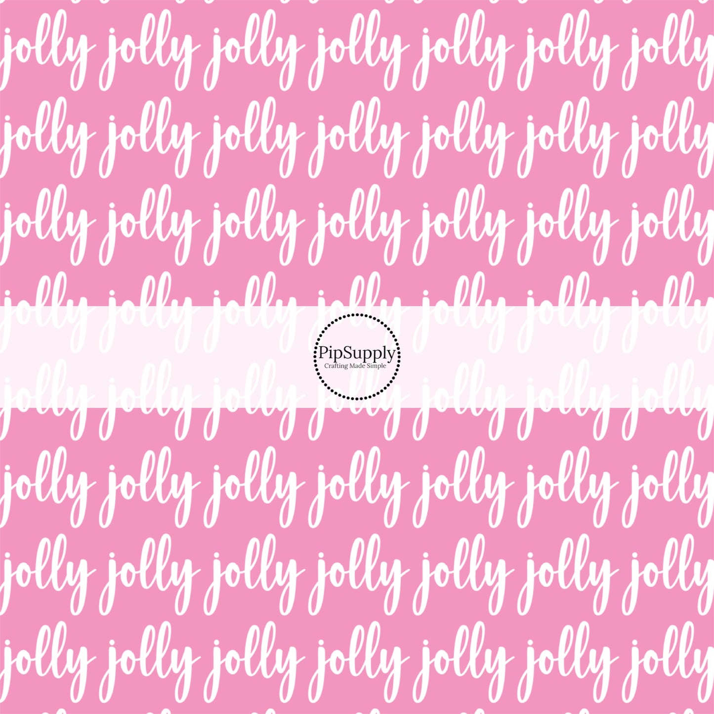 This Christmas fabric by the yard features "Jolly" on pink. This fun pattern fabric can be used for all your sewing and crafting needs!