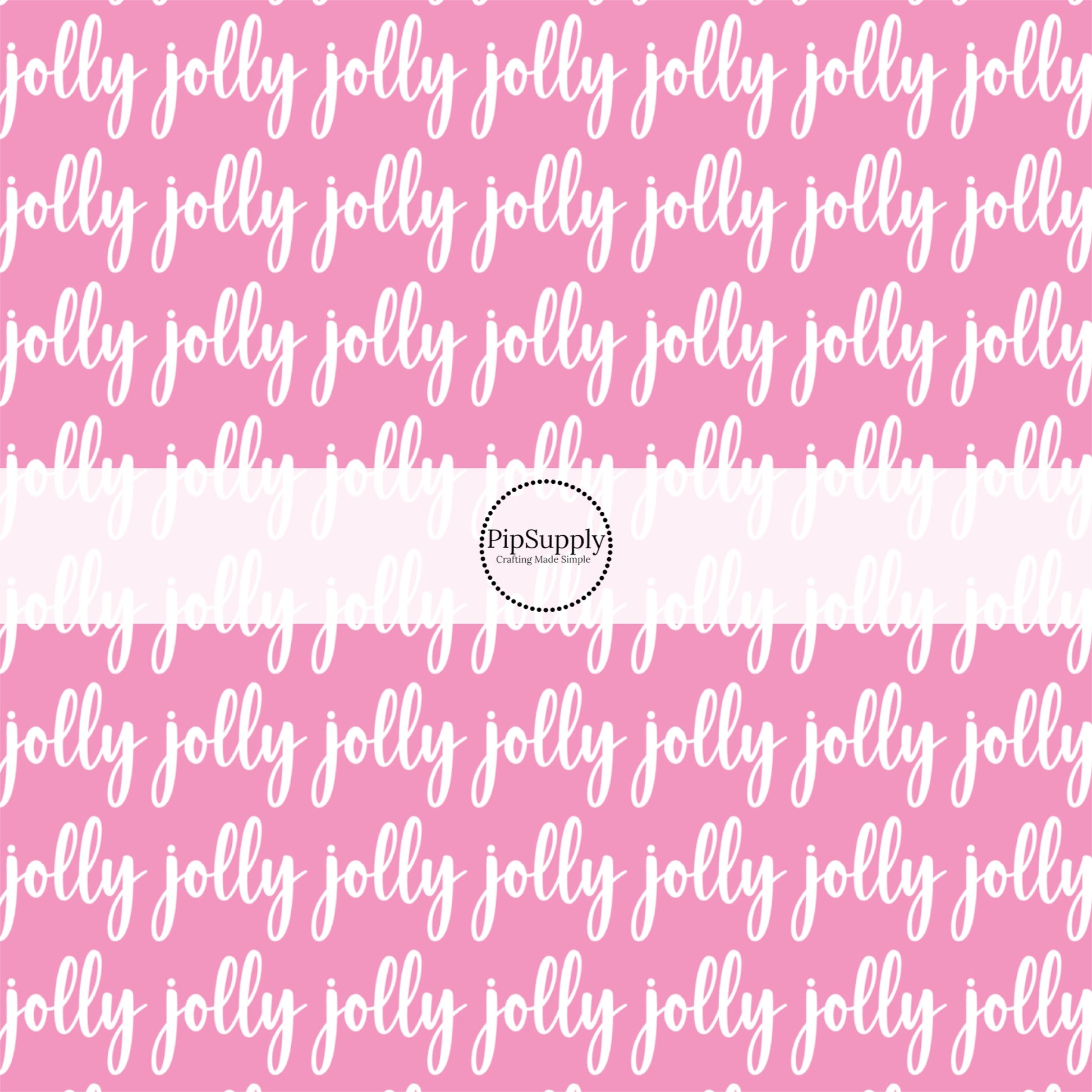 This Christmas fabric by the yard features "Jolly" on pink. This fun pattern fabric can be used for all your sewing and crafting needs!