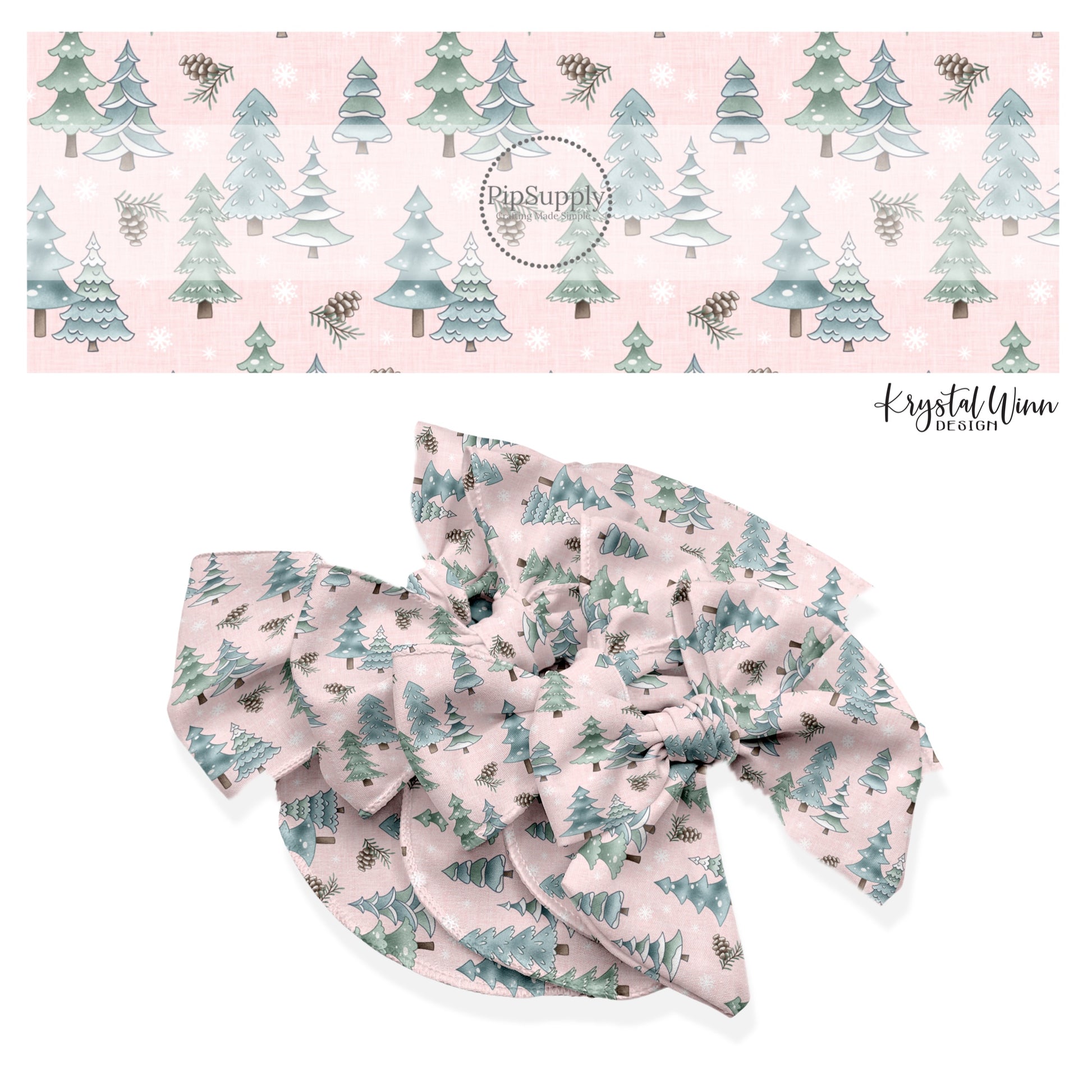 These winter themed no sew bow strips can be easily tied and attached to a clip for a finished hair bow. These fun patterned bow strips are great for personal use or to sell. These bow strips feature the following design elements: winter trees on pink.