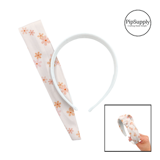 Pink and peach groups of daisies on cream knotted headband kit