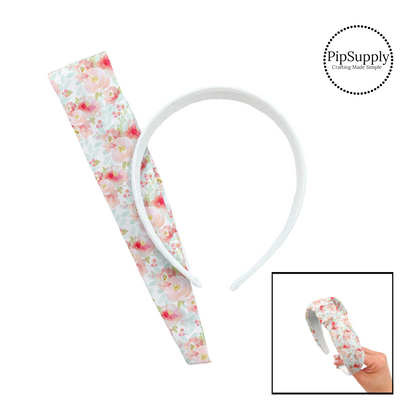 Multi pink watercolor floral on white knotted headband kit
