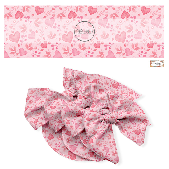 These holiday no sew bow strips can be easily tied and attached to a clip for a finished hair bow. These festive bow strips are great for personal use or to sell. These bow strips feature the following design elements: pink hearts and floral pattern.