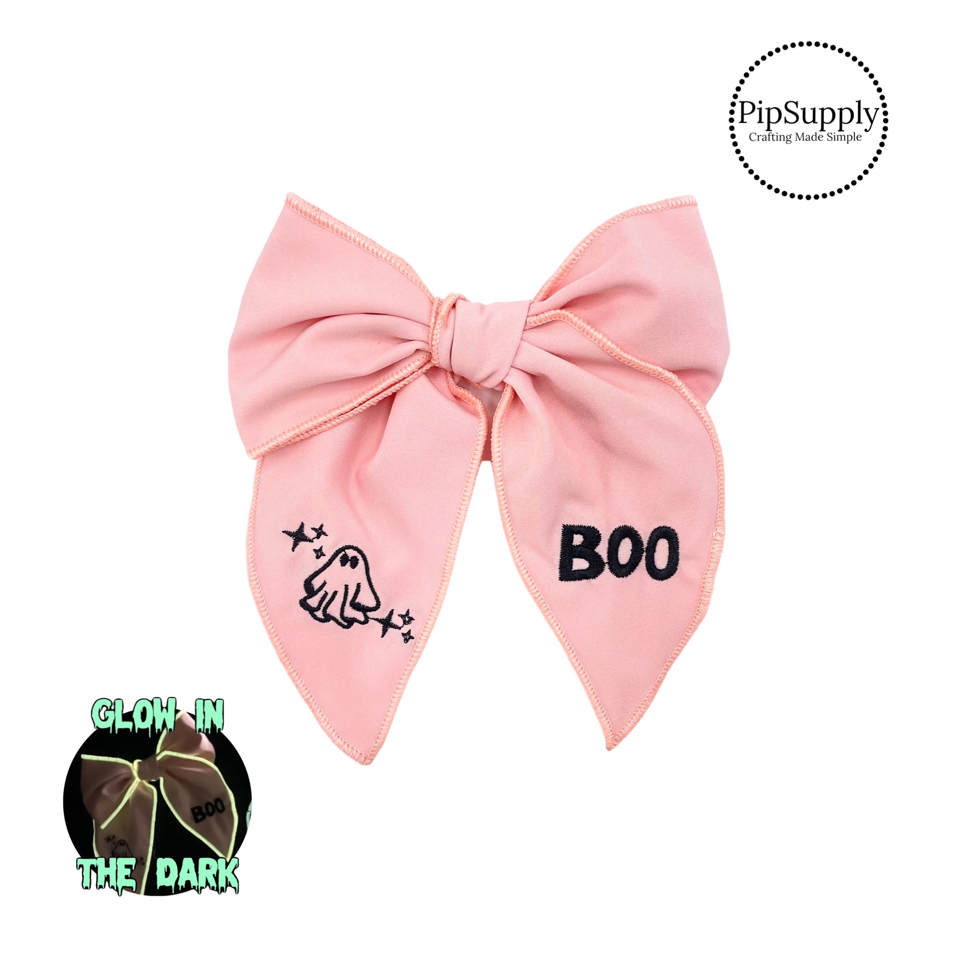 Black ghosts and boo on pink hair bow strips