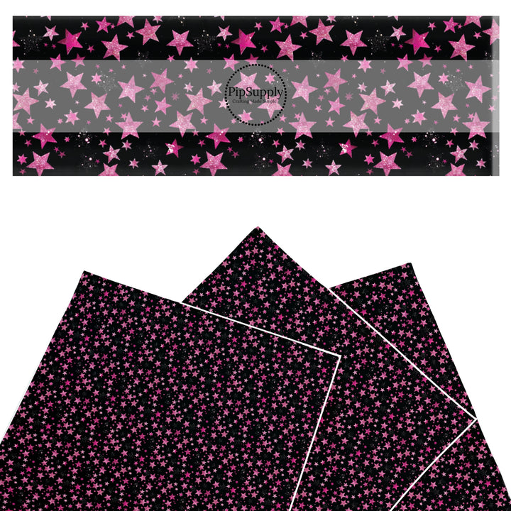 These holiday faux leather sheets contain the following design elements: pink stars on black. Our CPSIA compliant faux leather sheets or rolls can be used for all types of crafting projects.