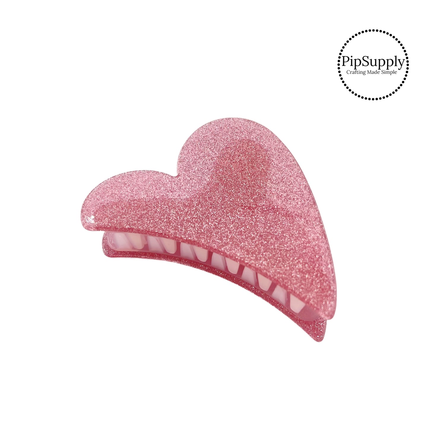 Curved pink glitter heart hair clip