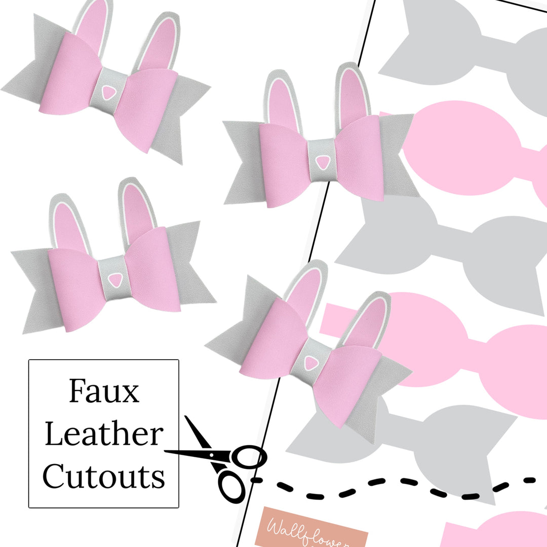 Pink & Gray Layered Bunny Ears Faux Leather DIY Hair Bows & Craft Cutouts