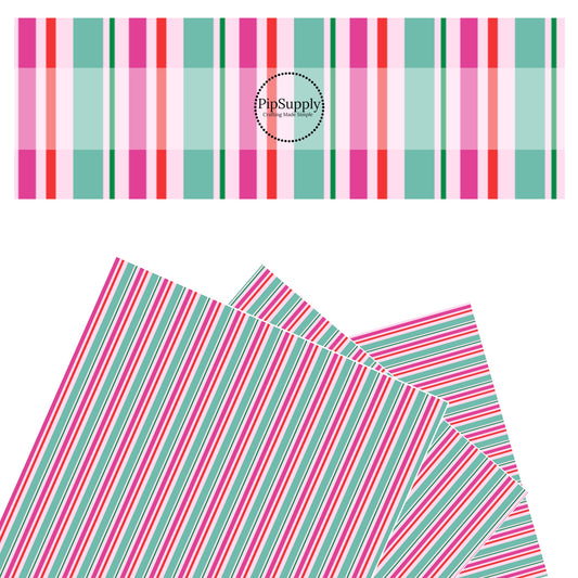 Pink, green, teal, and red stripes faux leather sheets