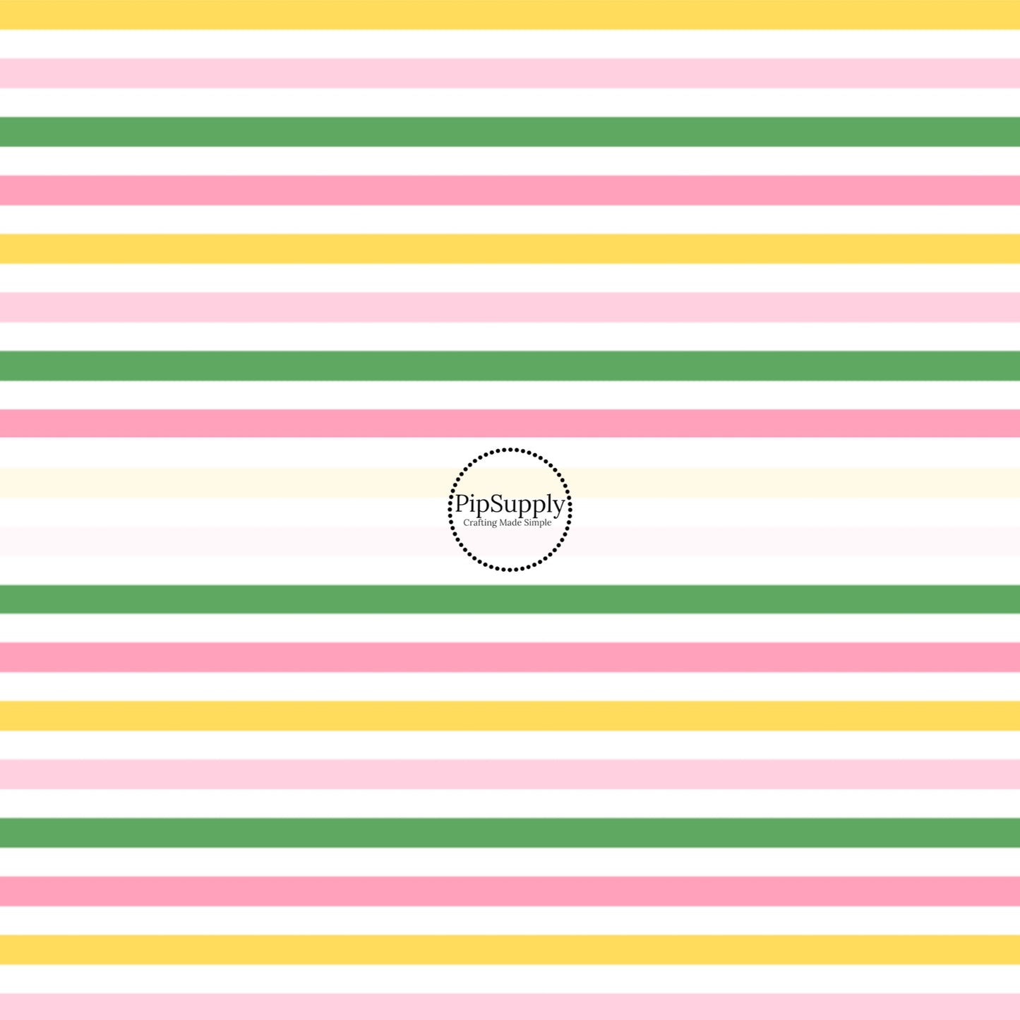 This summer fabric by the yard features pink, yellow, white, and green stripe pattern. This fun themed fabric can be used for all your sewing and crafting needs!
