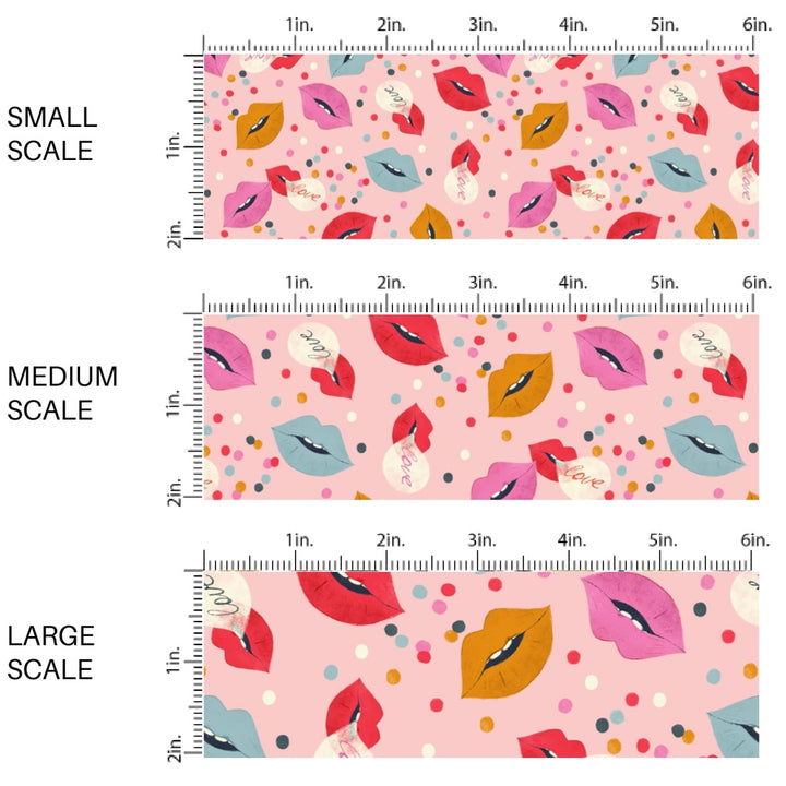 This holiday fabric by the yard features colorful kisses and dots. This festive pattern fabric can be used for all your sewing and crafting needs!