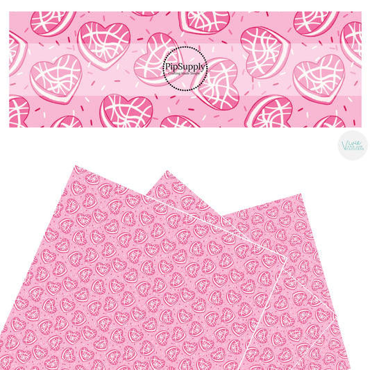 These Valentine's Day pattern faux leather sheets contain the following design elements: heart shaped cookies on pink. Our CPSIA compliant faux leather sheets or rolls can be used for all types of crafting projects.