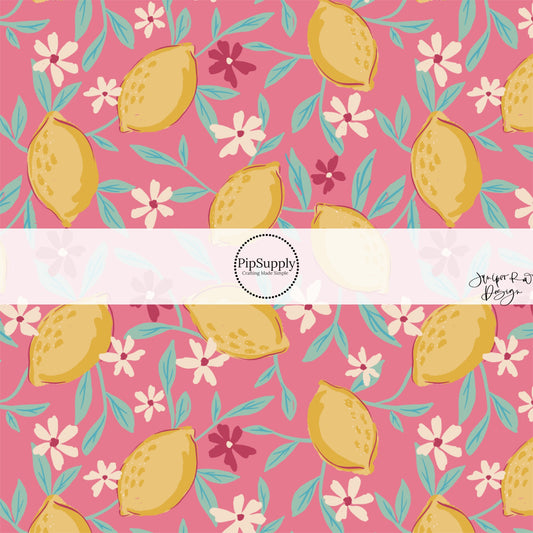 This summer fabric by the yard features lemons surrounded by tiny flowers on pink. This fun summer themed fabric can be used for all your sewing and crafting needs!