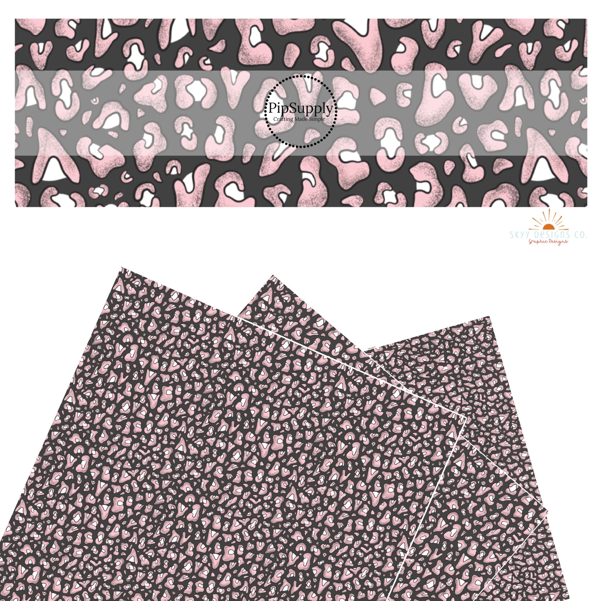Pink and white leopard print on charcoal faux leather sheets