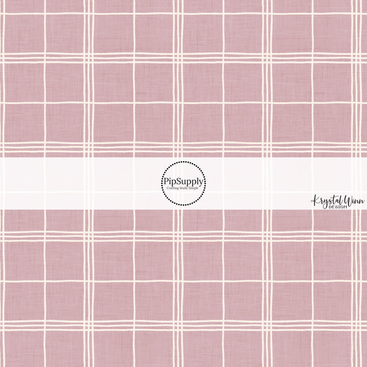 White Grid Lines on Pink Lilac Fabric by the Yard.