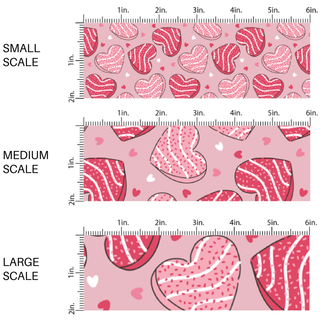 Valentine's Day Pink Heart Cakes on Pink Fabric by the Yard scaled image guide.