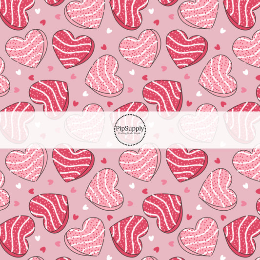 Valentine's Day Pink Heart Cakes on Pink Fabric by the Yard.