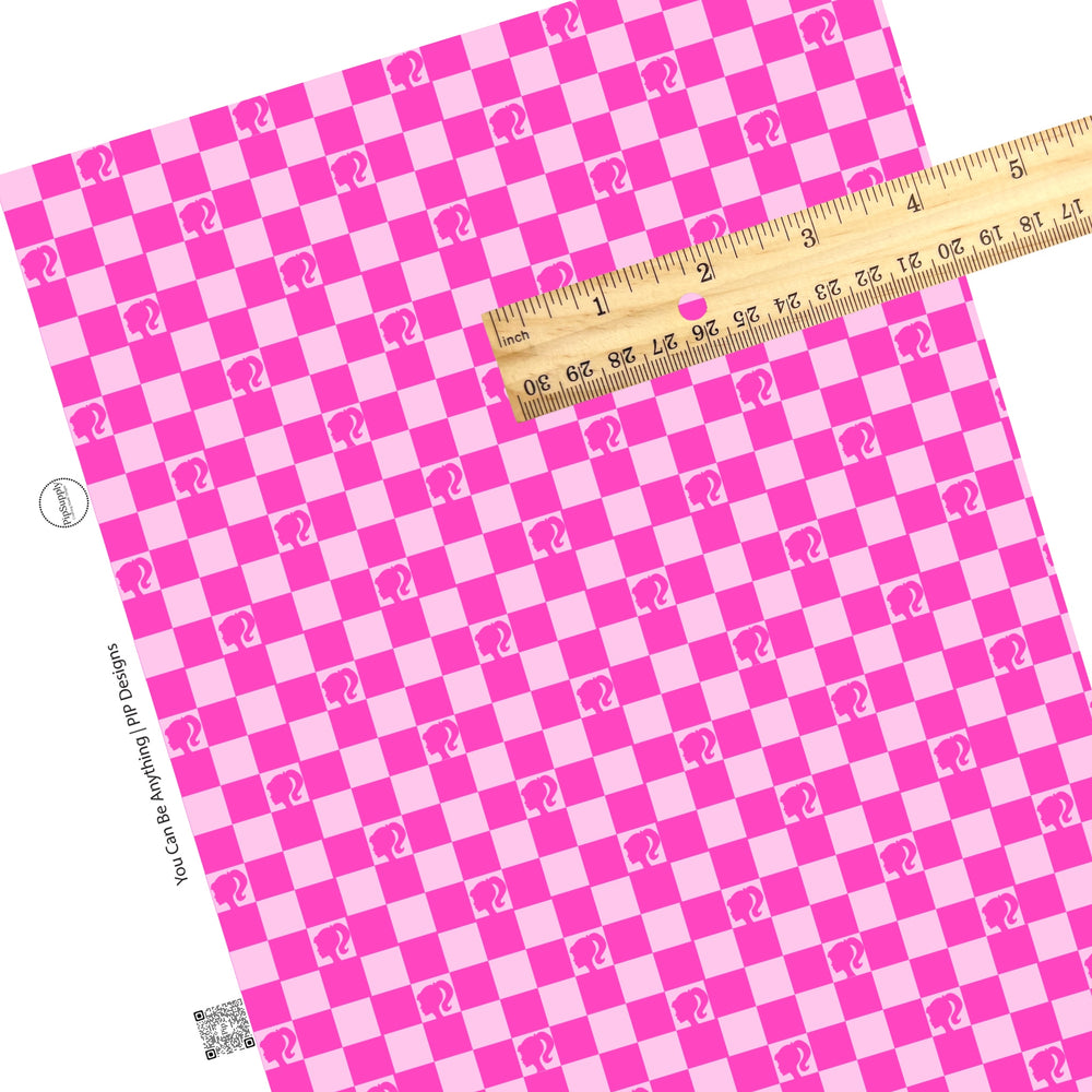 Multi pink checker with girl head faux leather sheets