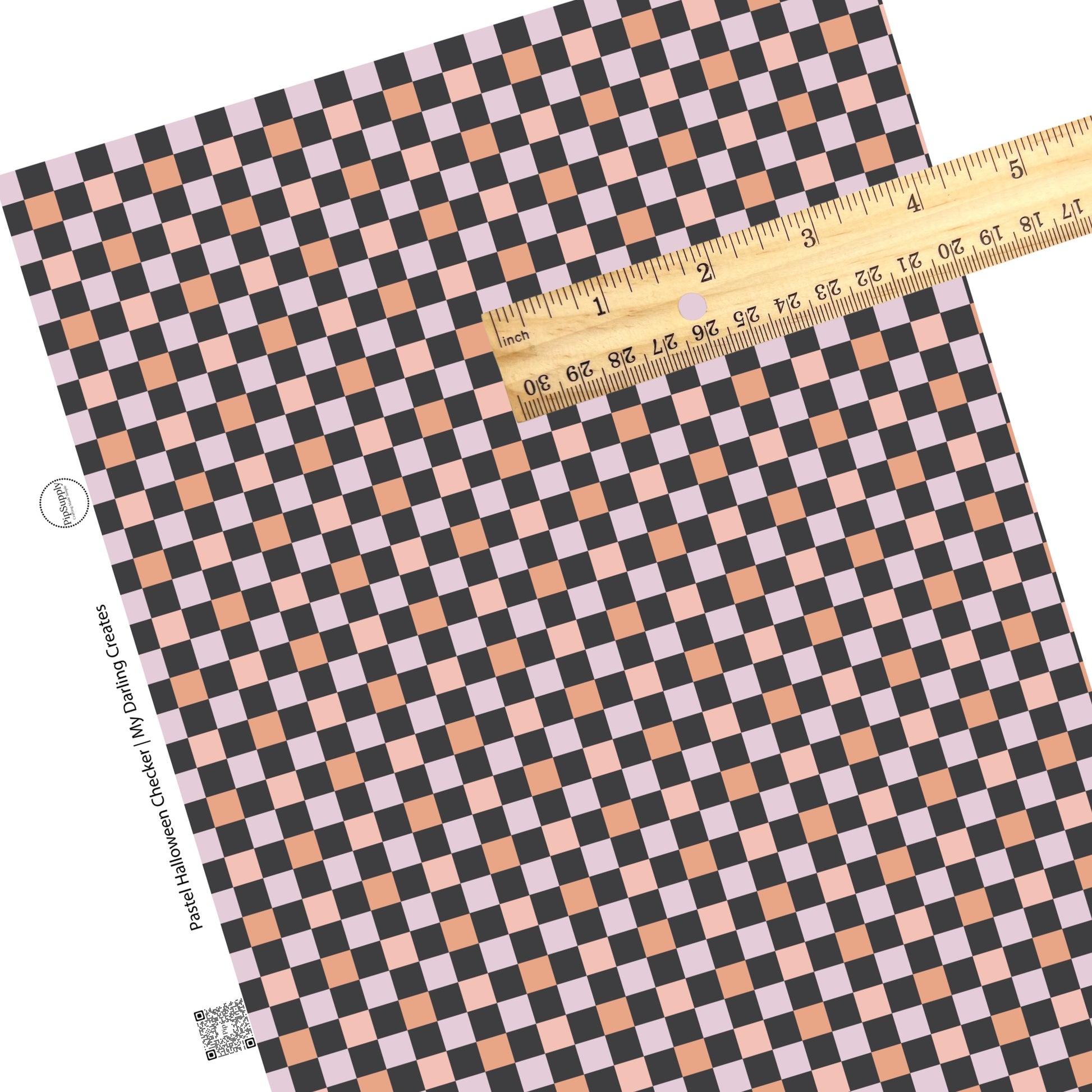 Halloween checker with pink, orange, purple, and black tiles faux leather sheets
