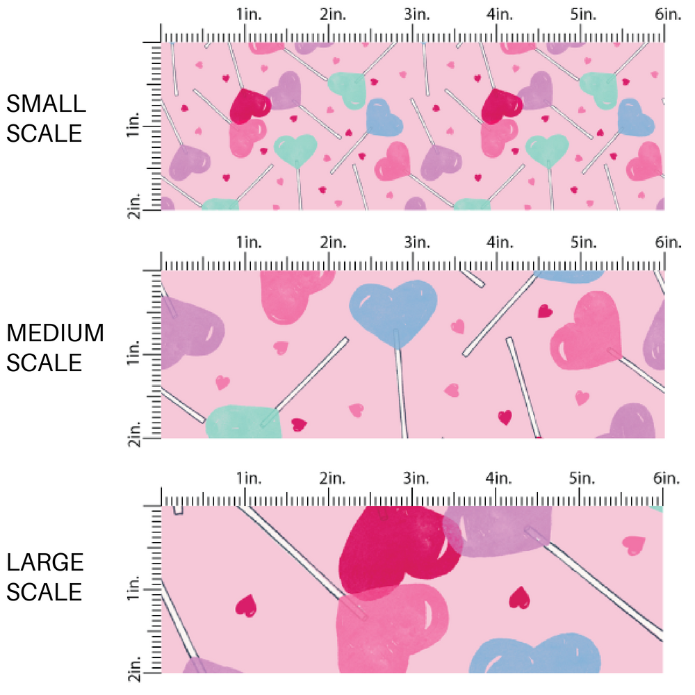 Heart Shaped Lollipops on Light Pink Fabric by the Yard scaled image guide.