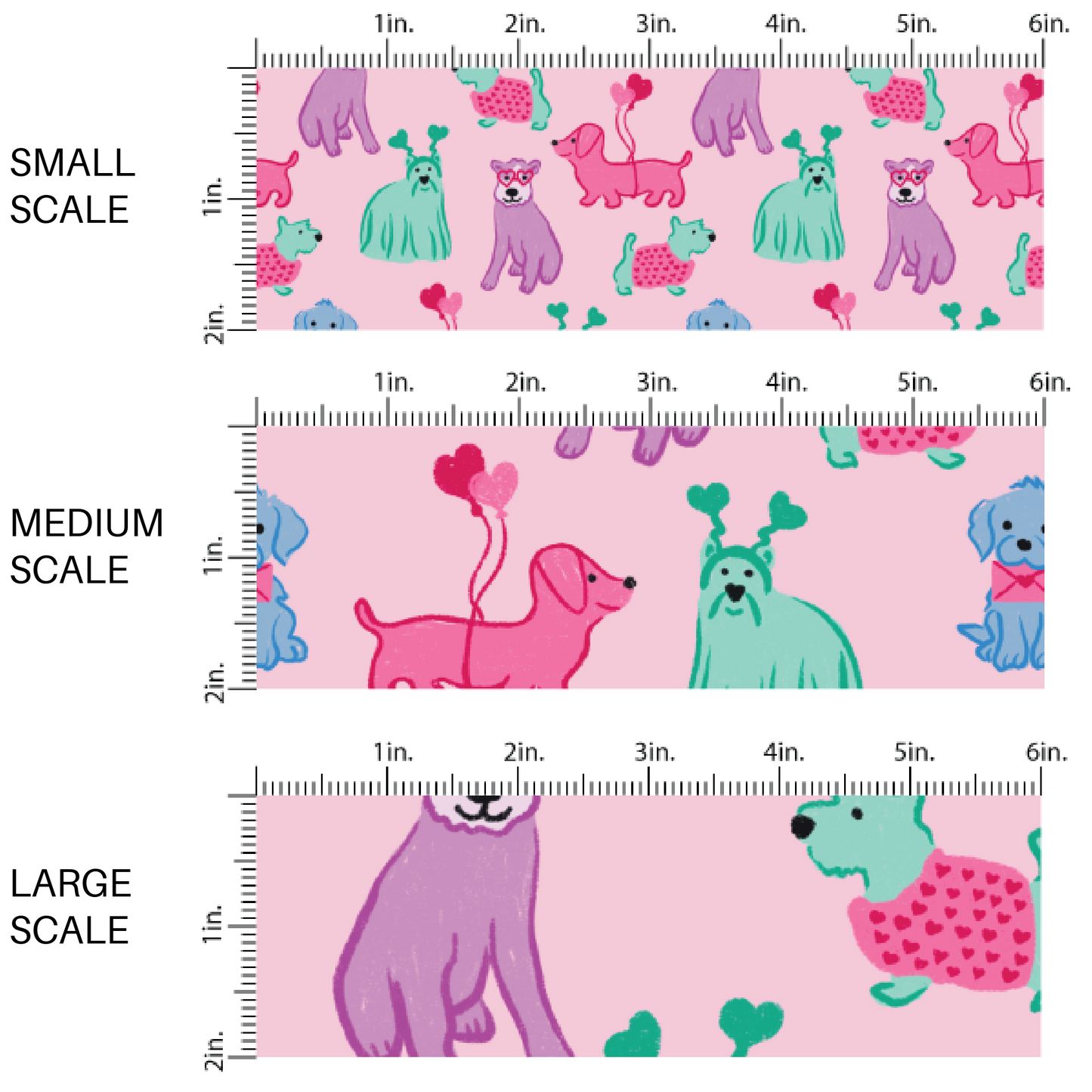 Pink, Purple, and Blue Dogs on Cream Fabric by the Yard scaled image guide.