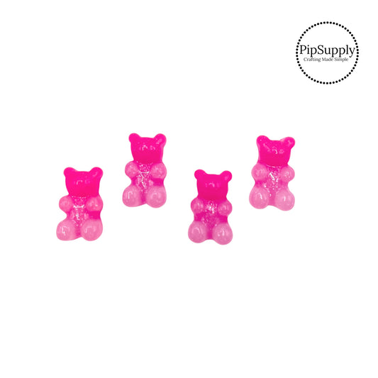 Glitter hot pink and light pink ombre glossy gummy bear flat back resin embellishment