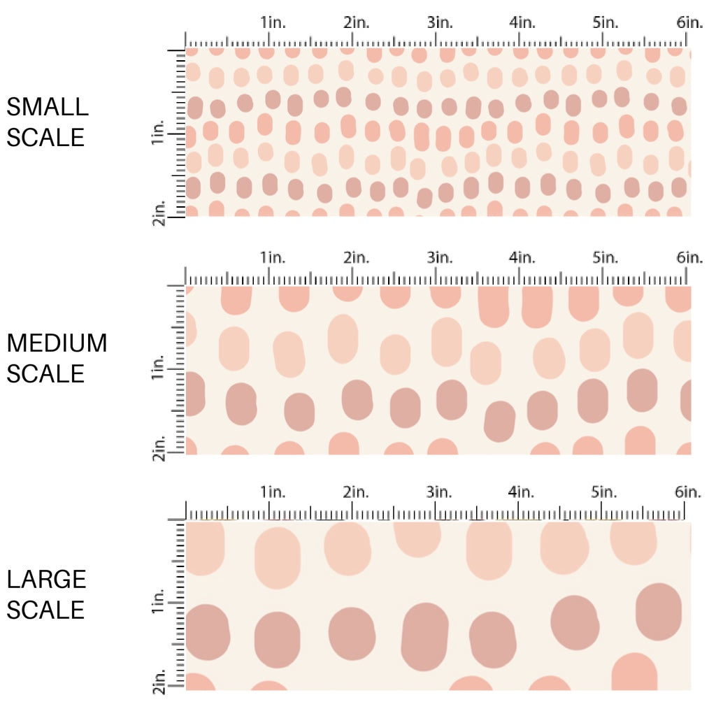 This scale chart of small scale, medium scale, and large scale of this summer fabric by the yard features pink ombre dots. This fun themed fabric can be used for all your sewing and crafting needs!