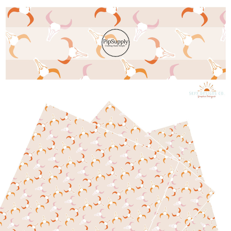 Western themed pink and orange longhorns faux leather sheets. 