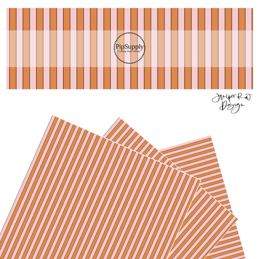 Thick orange and pink stripes with thin black stripes faux leather sheets