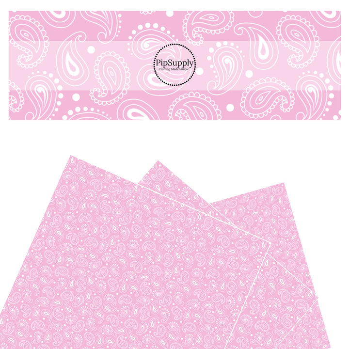 These western pattern themed faux leather sheets contain the following design elements: light pink paisley patterns. Our CPSIA compliant faux leather sheets or rolls can be used for all types of crafting projects.