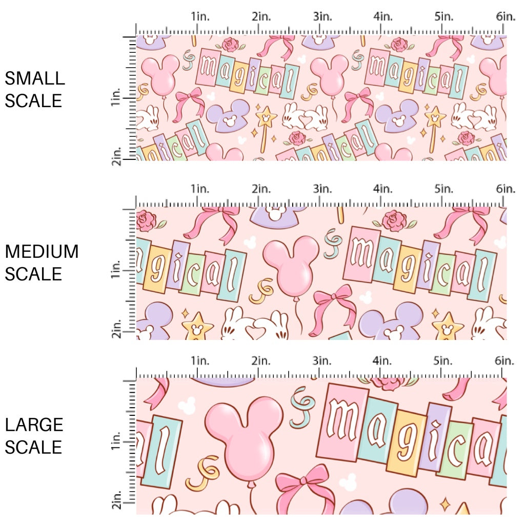 This high-quality fabric by the yard features balloons, hats, and magical wands. This fun patterned fabric can be used for all your sewing and crafting needs!