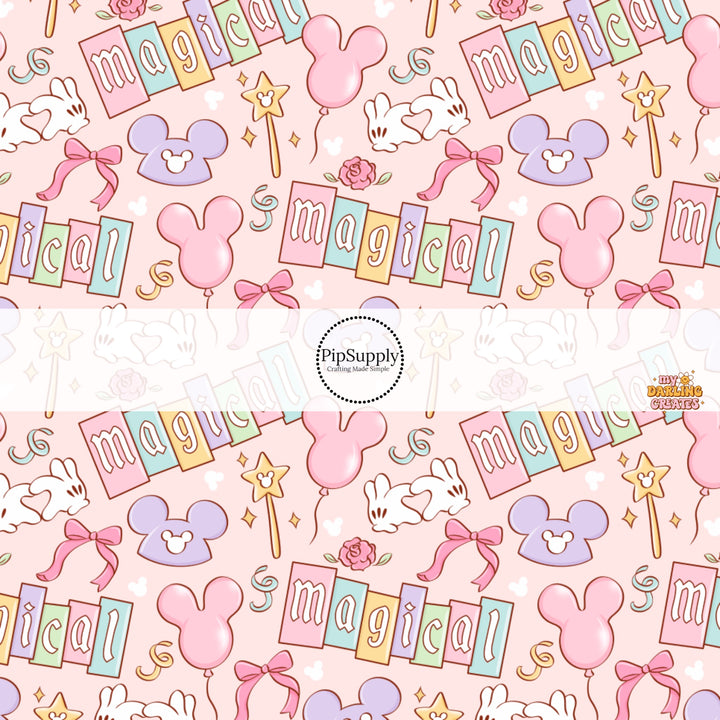 This high-quality fabric by the yard features balloons, hats, and magical wands. This fun patterned fabric can be used for all your sewing and crafting needs!