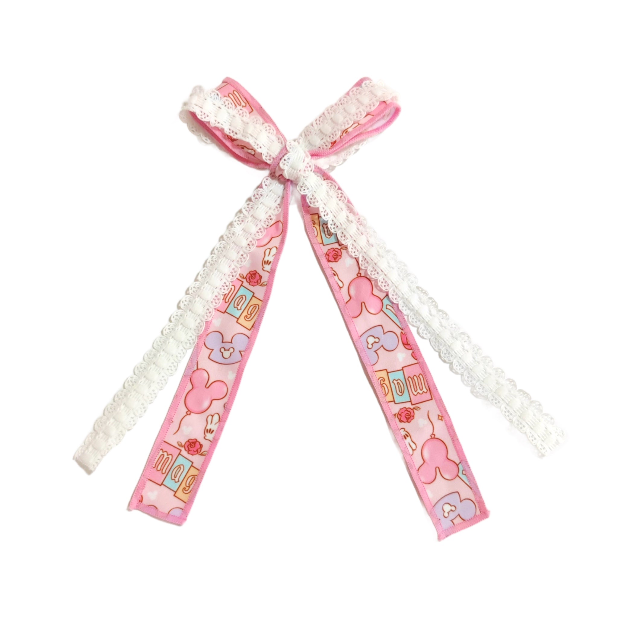 Magical Themed Lace Ribbon Hair Bows - Pink Park Magic Lace Ribbon Hair ...