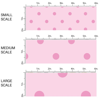 This scale chart of small scale, medium scale, and large scale of this celebration fabric by the yard features pink dots on light pink. This fun themed fabric can be used for all your sewing and crafting needs!