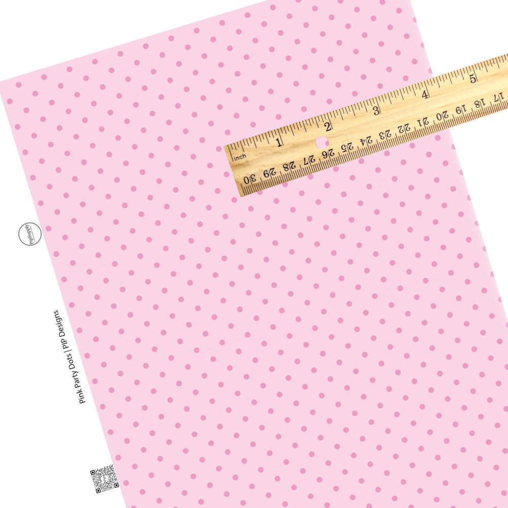 These celebration faux leather sheets contain the following design elements: pink dots on light pink. Our CPSIA compliant faux leather sheets or rolls can be used for all types of crafting projects.