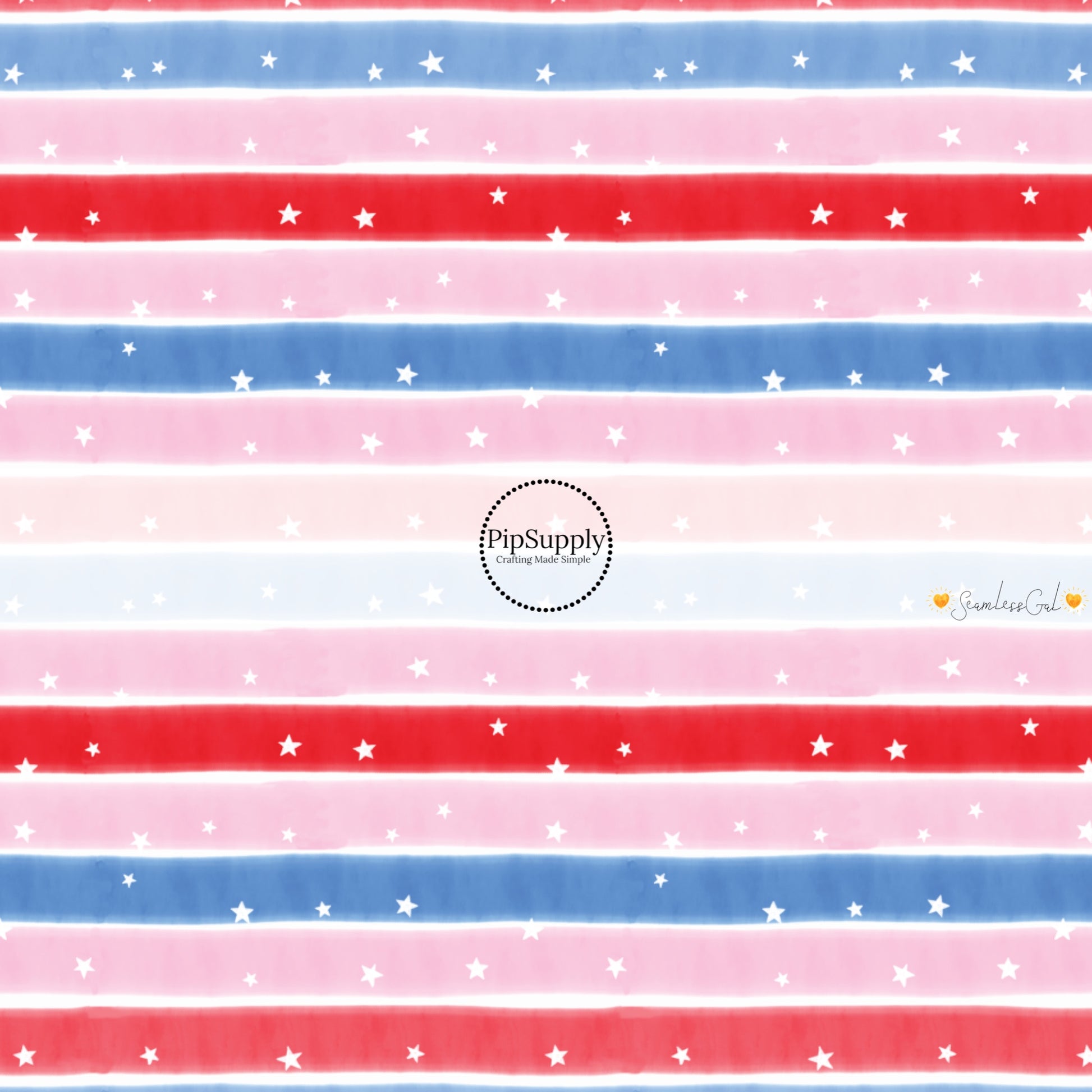 This 4th of July fabric by the yard features patriotic red, white, blue, and pink stripes with tiny white stars. This fun patriotic themed fabric can be used for all your sewing and crafting needs!