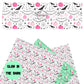 Boo syings with halloween banners, pink pumpkins, ghosts, spiders, bats, and black stars on white faux leather sheets