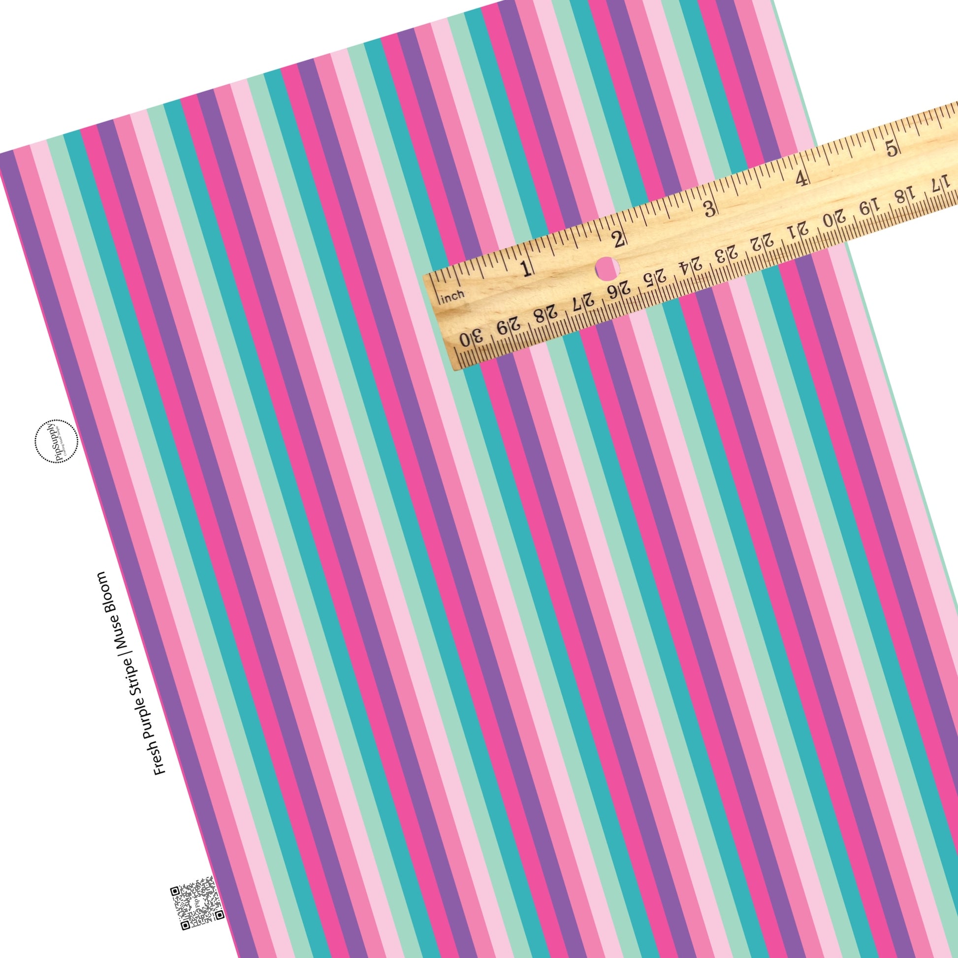 These stripe themed teal and pink faux leather sheets contain the following design elements: purple, pink, and teal stripes.