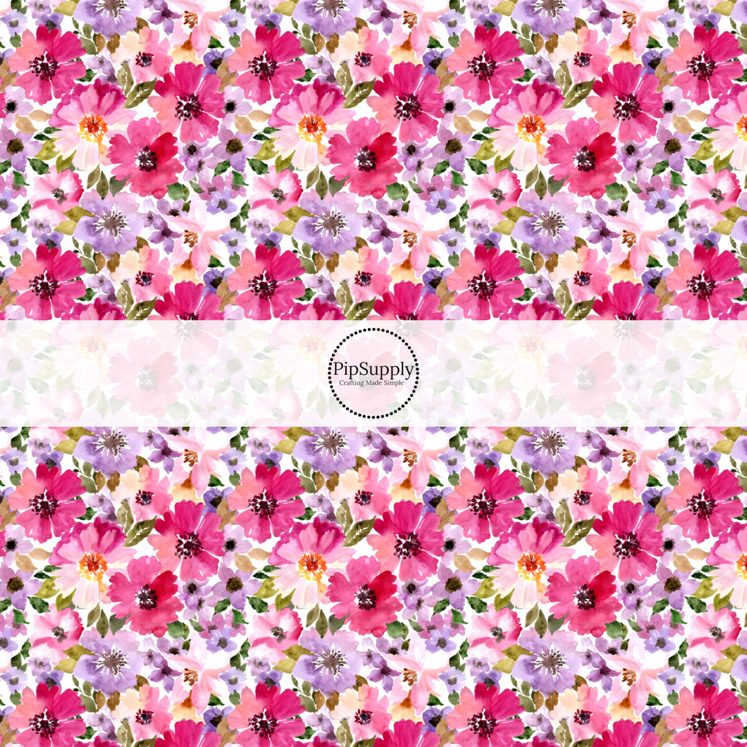 These floral fabric by the yard features colorful watercolor flowers. This fun pattern fabric can be used for all your sewing and crafting needs!