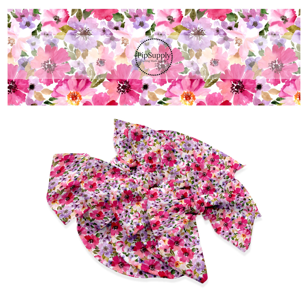 These floral themed no sew bow strips can be easily tied and attached to a clip for a finished hair bow. These festive bow strips are great for personal use or to sell. These bow strips feature the following design elements: colorful watercolor flowers.